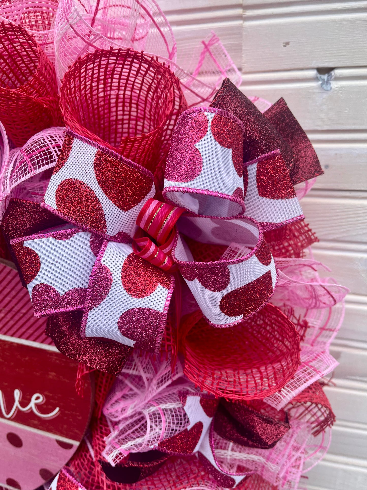 Valentine’s Day Heart Wreath – "Love" Ribbon and Mesh Decor