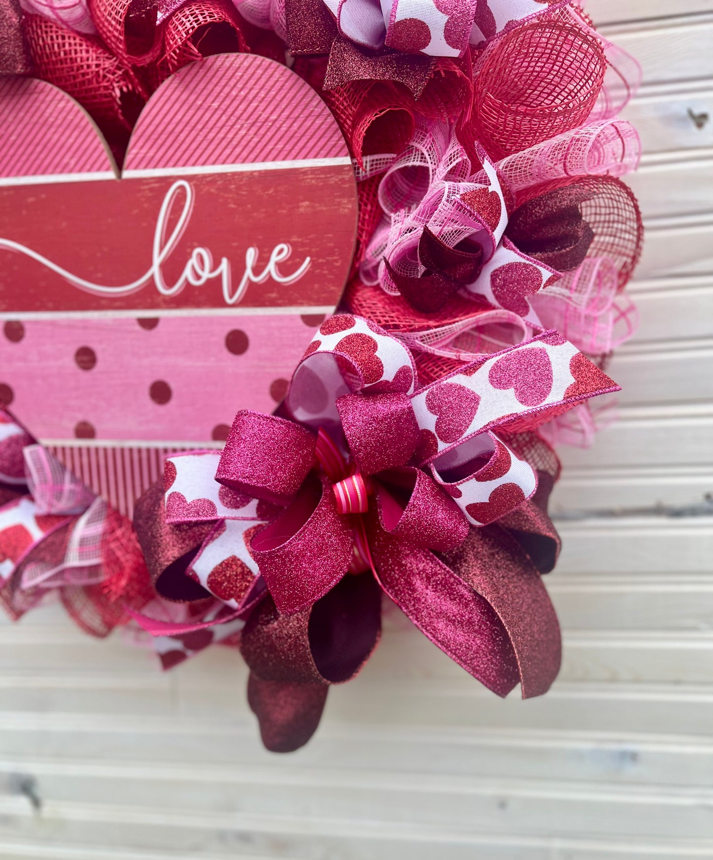 Valentine’s Day Heart Wreath – "Love" Ribbon and Mesh Decor
