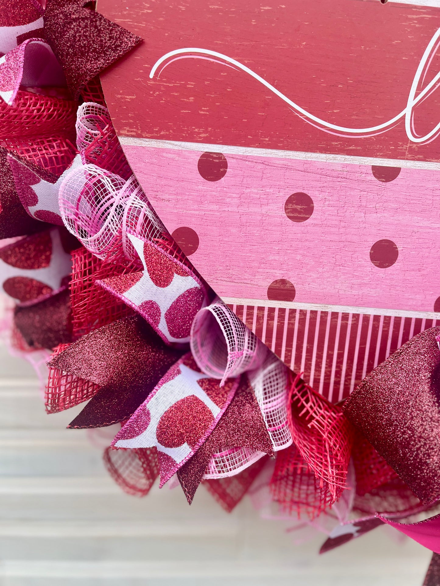 Valentine’s Day Heart Wreath – "Love" Ribbon and Mesh Decor