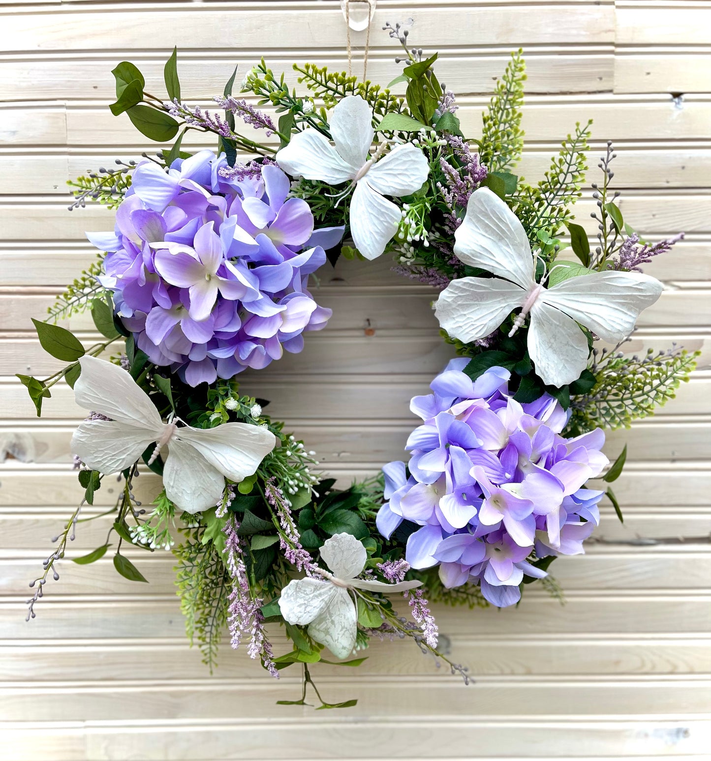 Lavender Hydrangea Butterfly Wreath – Elegant Spring & Summer Door Decor