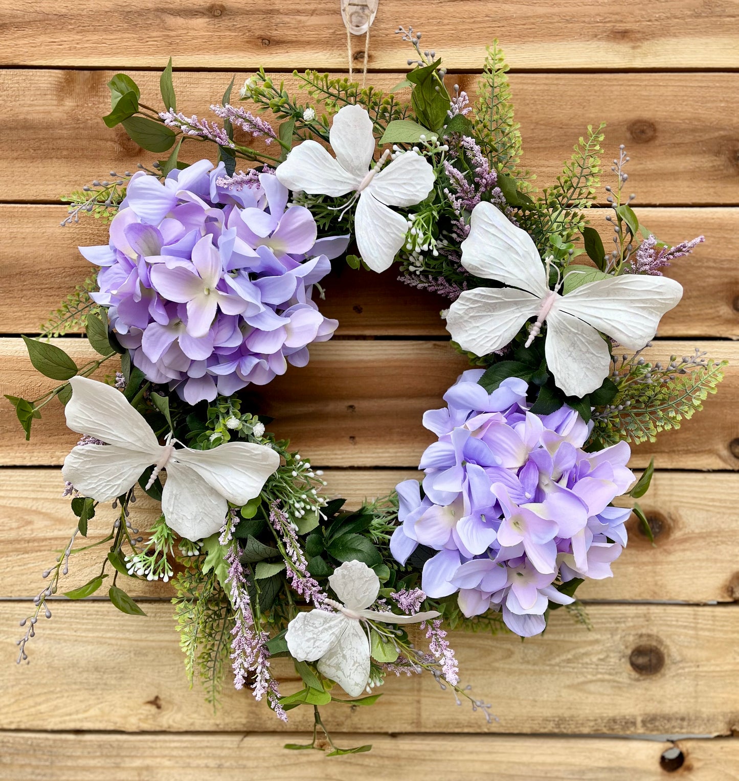 Lavender Hydrangea Butterfly Wreath – Elegant Spring & Summer Door Decor