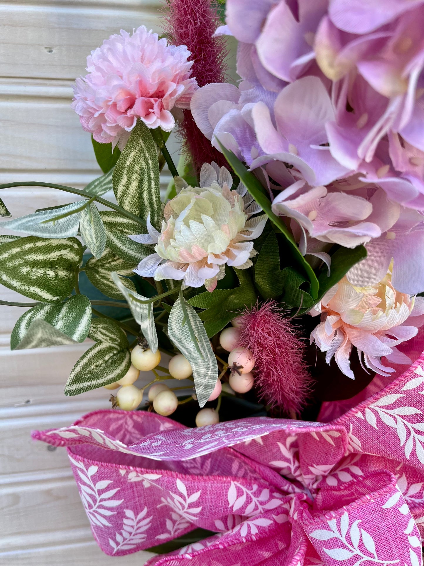 Spring Floral Wreath – Pink & Yellow Hydrangea and Chrysanthemum Wreath (2 Color Options)