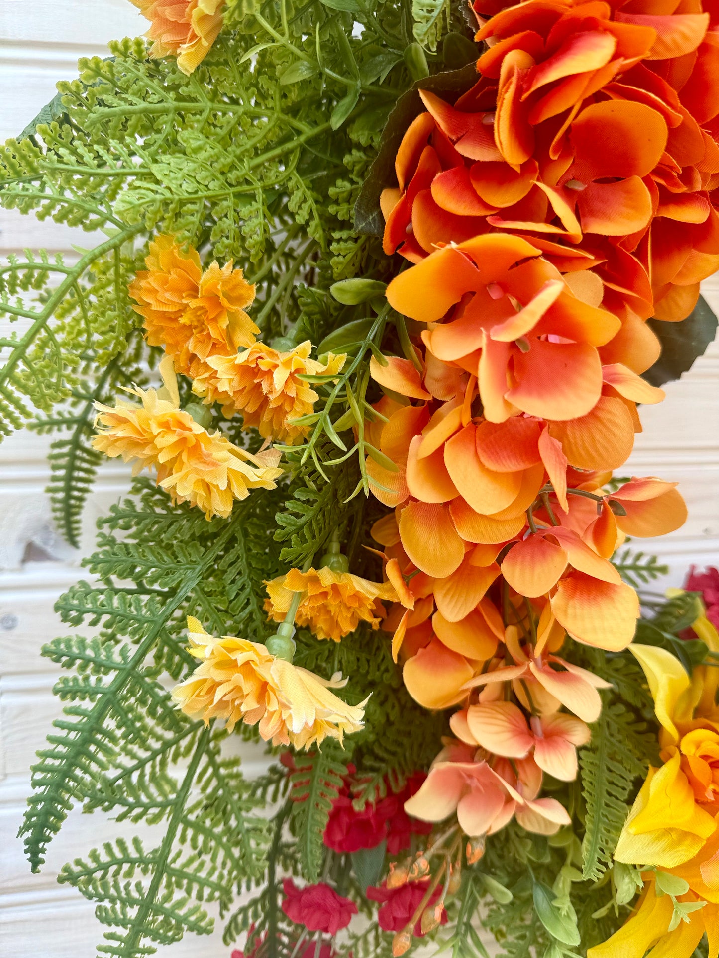 26" Summer Floral Wreath with Wisteria, Dahlia, Marigold & Eucalyptus – Vibrant Front Door Decor