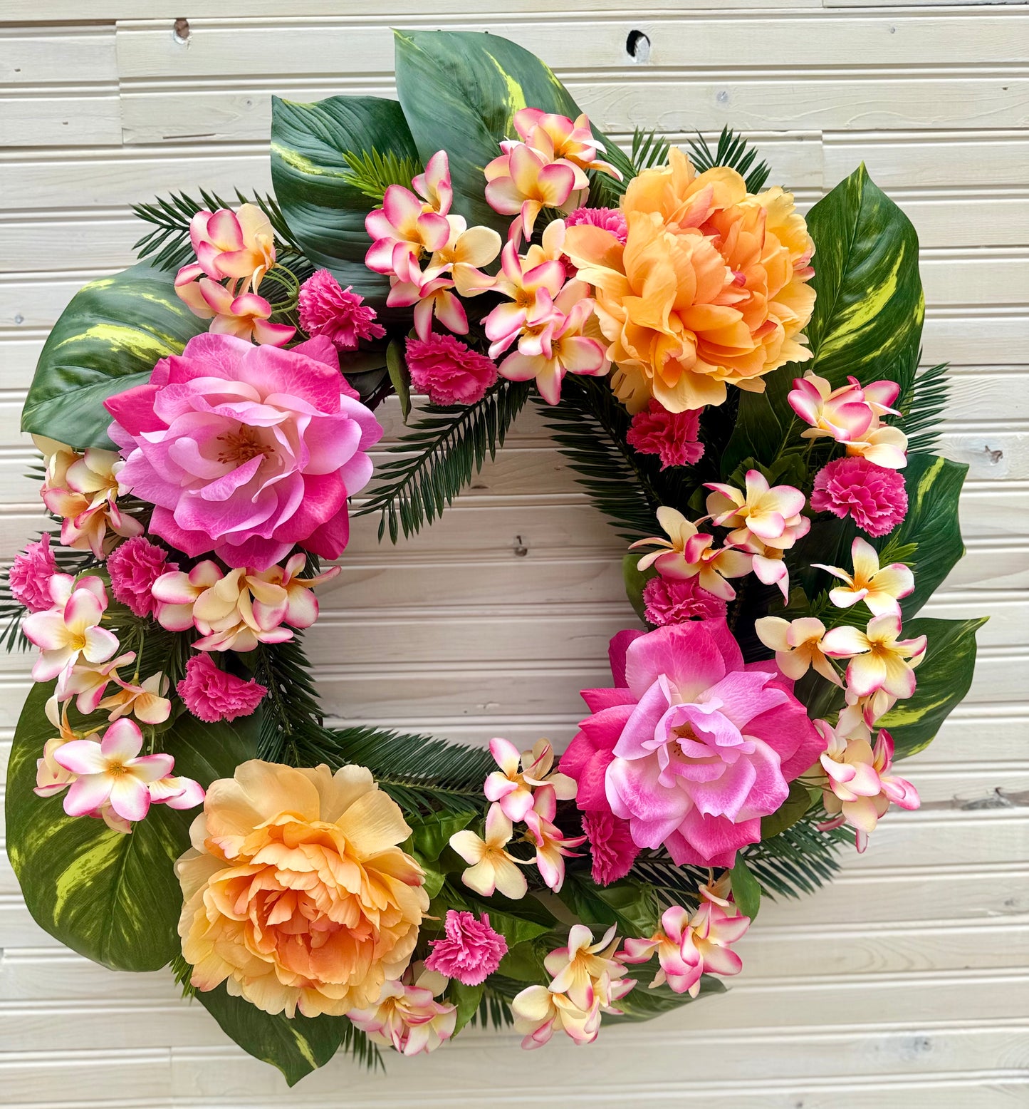 ๐บ Tropical Paradise Wreath with Peonies, Tea Roses & Plumeria