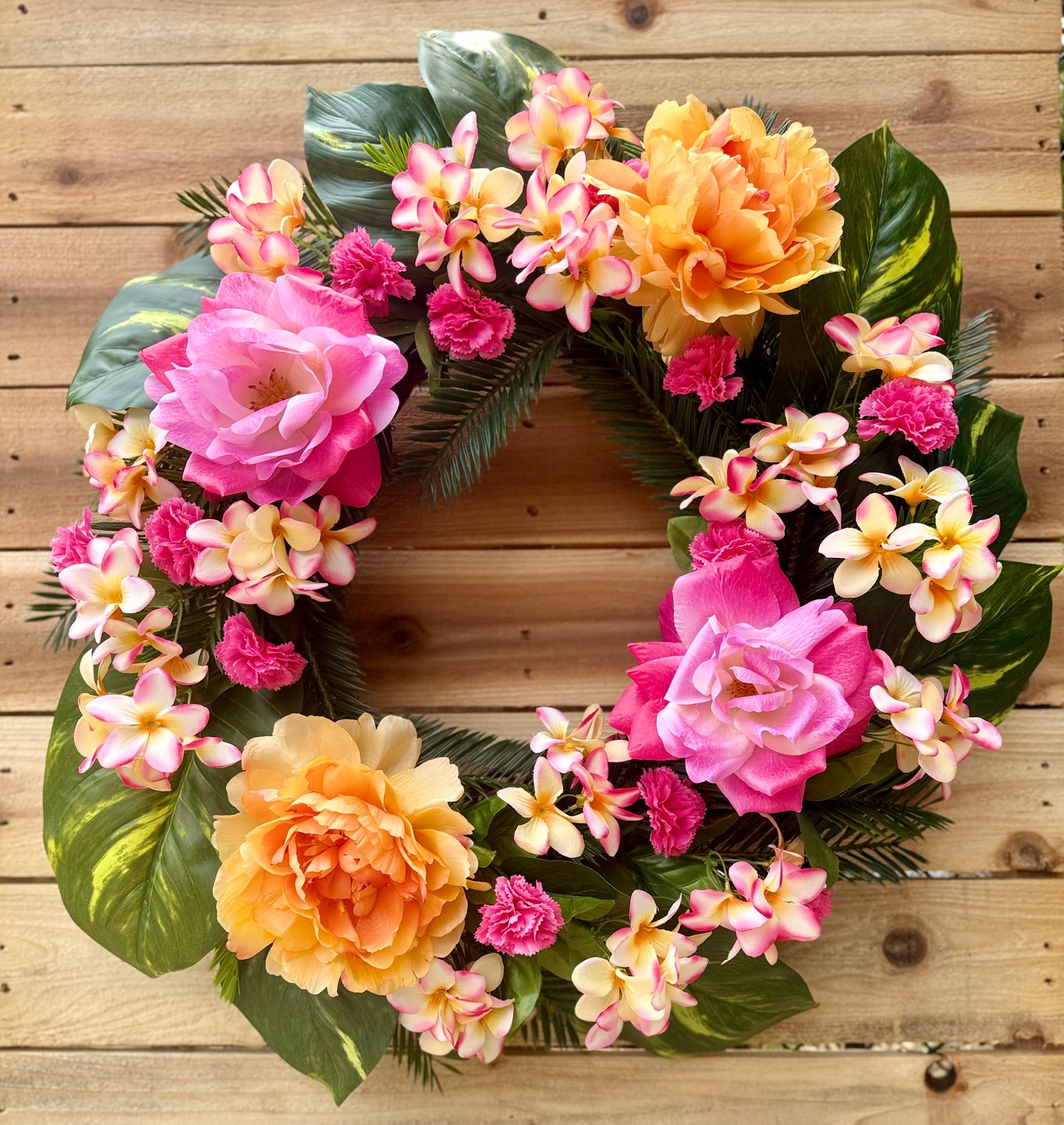 ๐บ Tropical Paradise Wreath with Peonies, Tea Roses & Plumeria