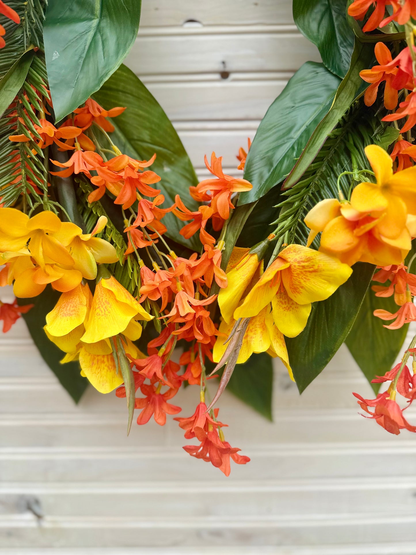 Tropical Wildflower Cascadian Wreath – Orange & Yellow