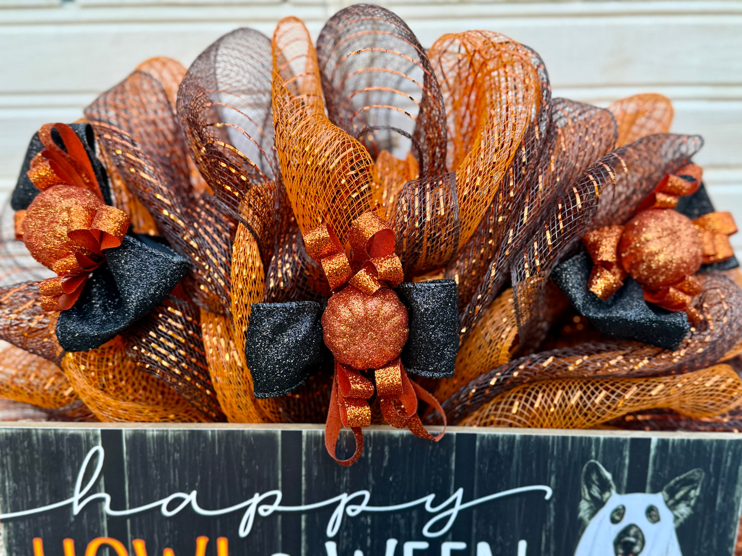 Happy HOWL-o-Ween Dog Halloween Wreath β Mesh Front Door Decor with Dog Ghost Sign