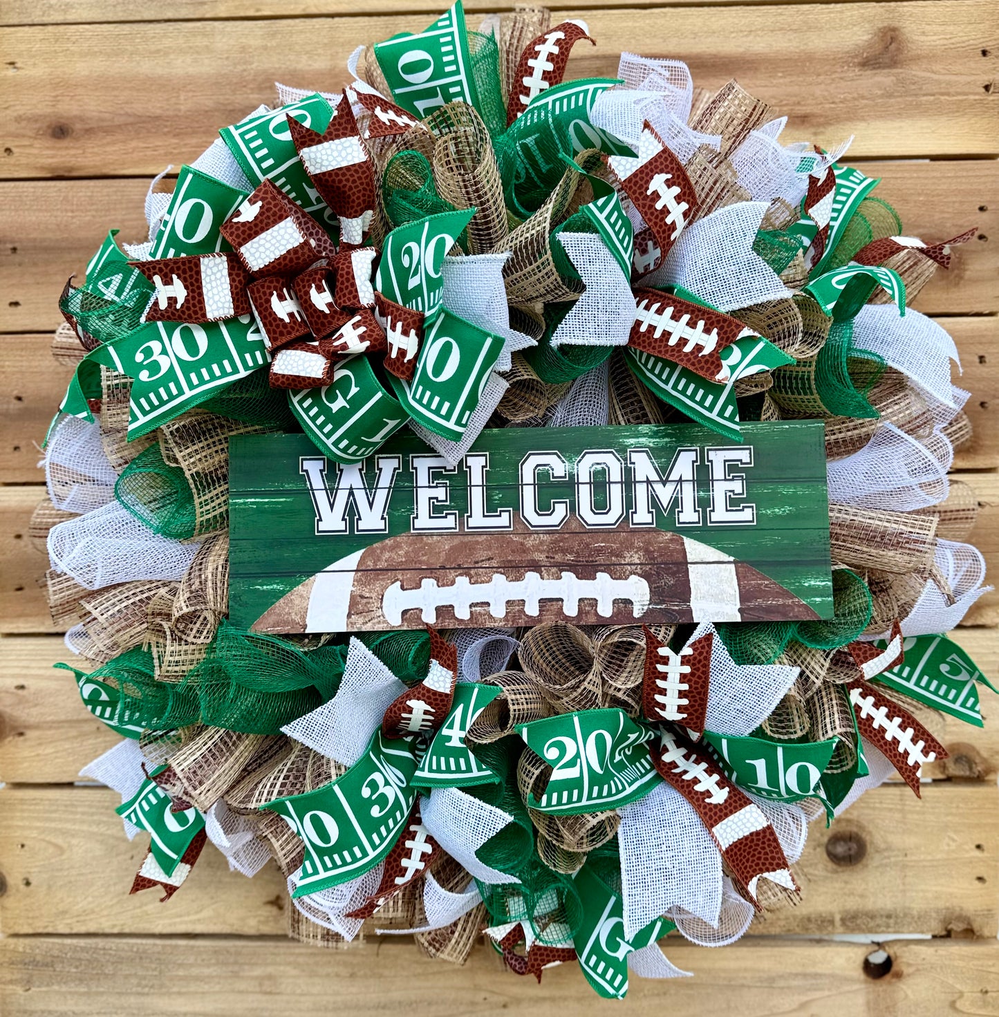 Welcome Football Wreath with Wooden Sign