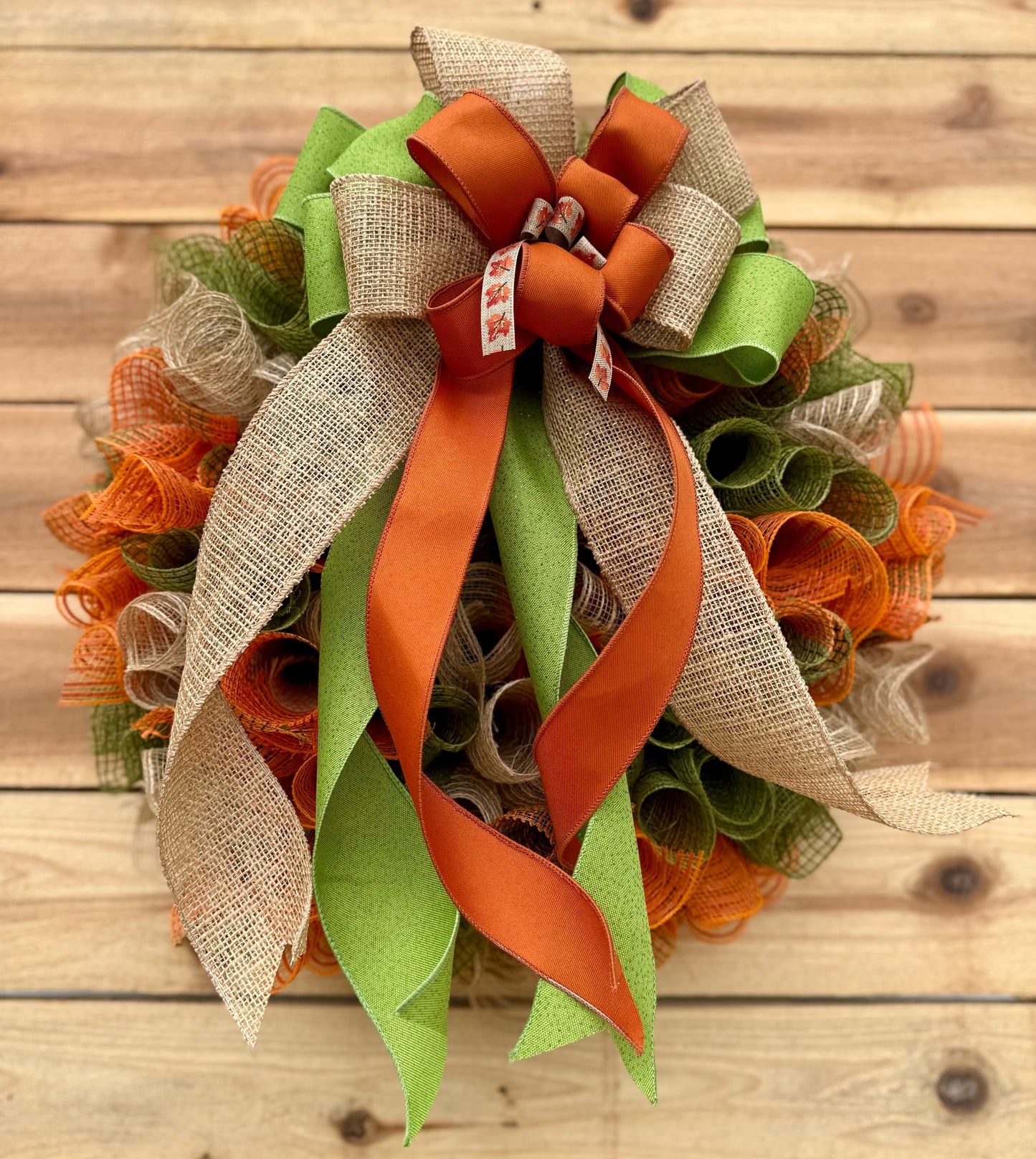 Rustic Fall Burlap Wreath with XL Ribbon Bow