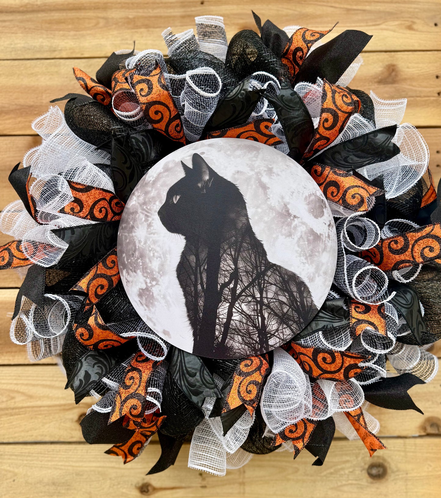 Halloween Black Cat Moon Wreath