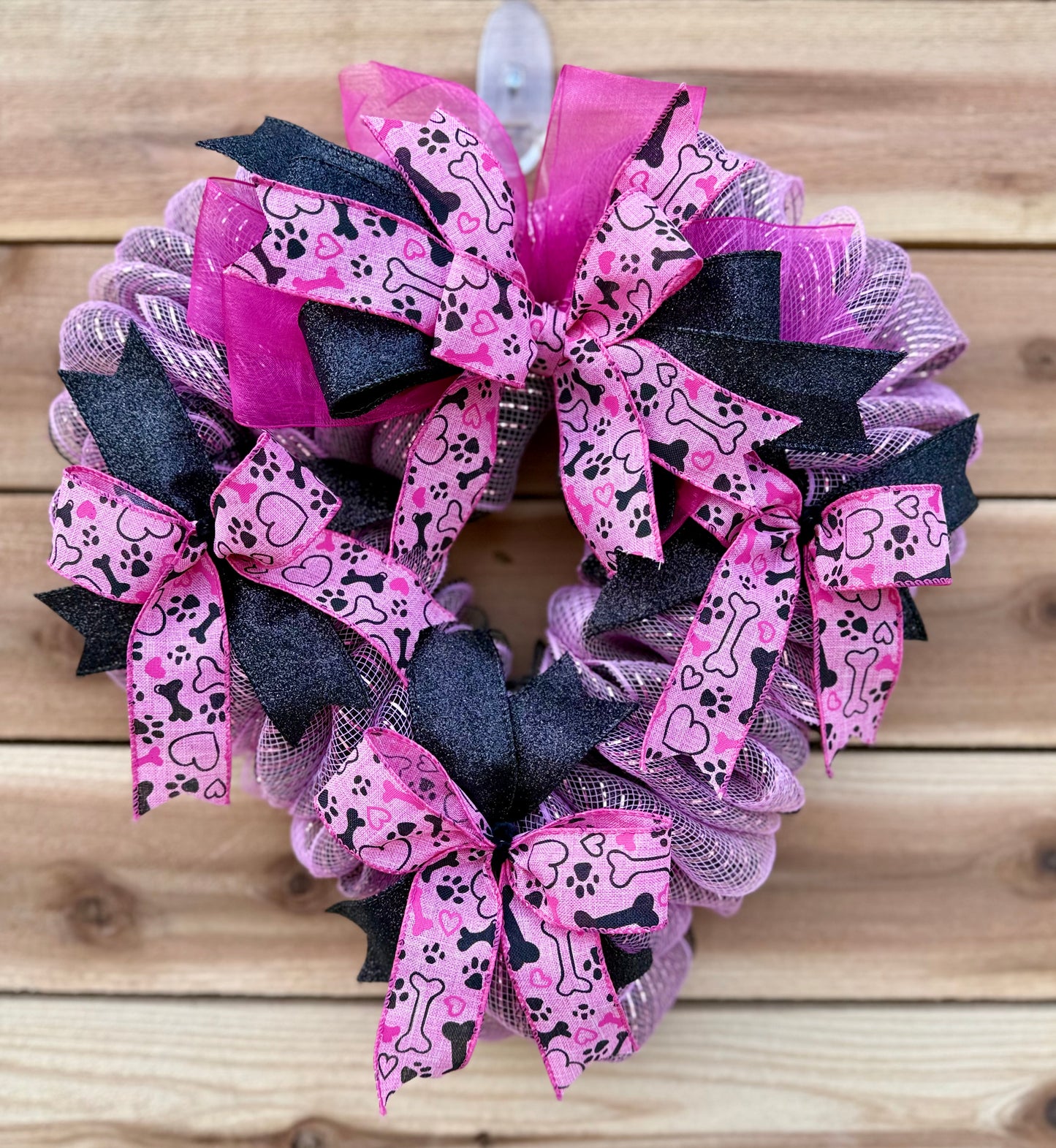 Pink Heart Dog Lover Valentine Wreath