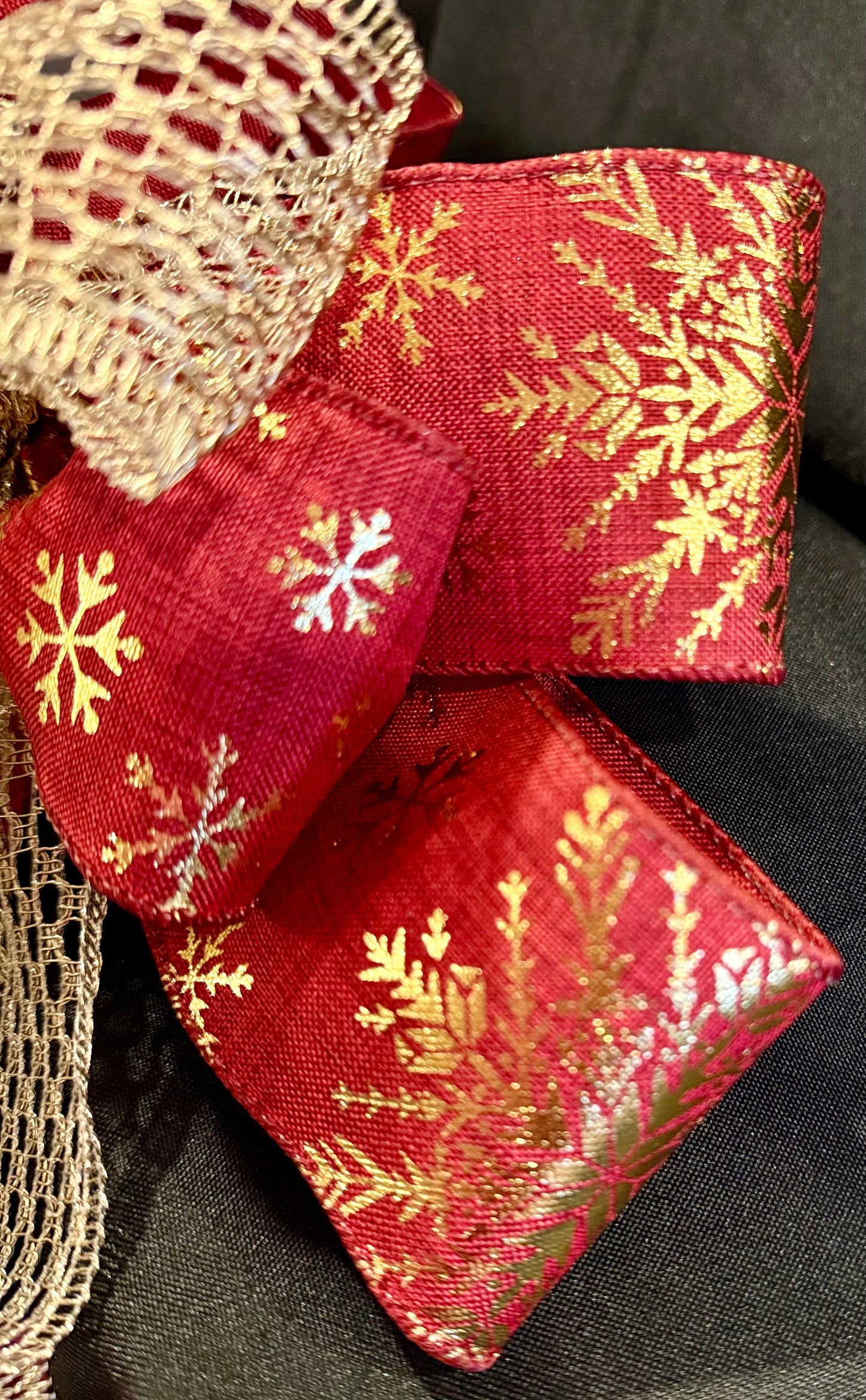 Classic Red & Gold Snowflake Bow