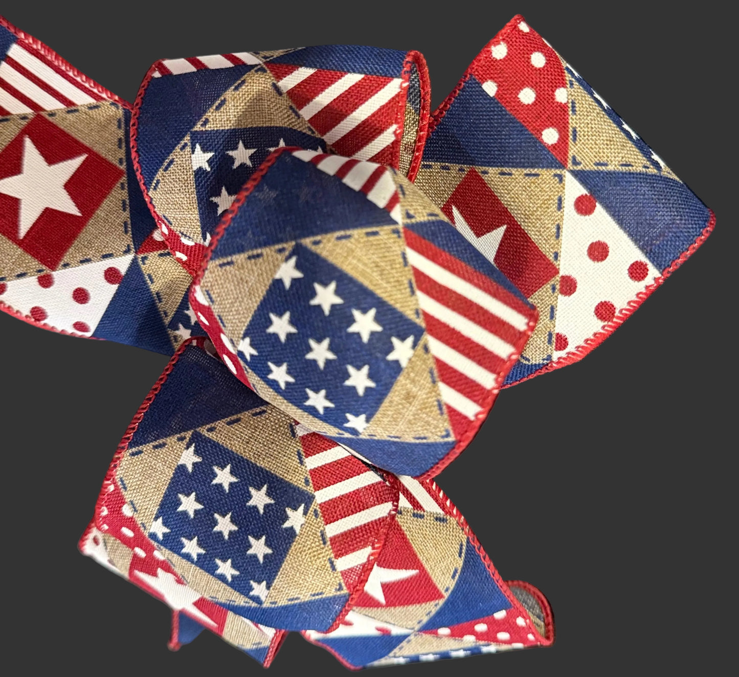 Patriotic Patchwork Wired Ribbon Bow