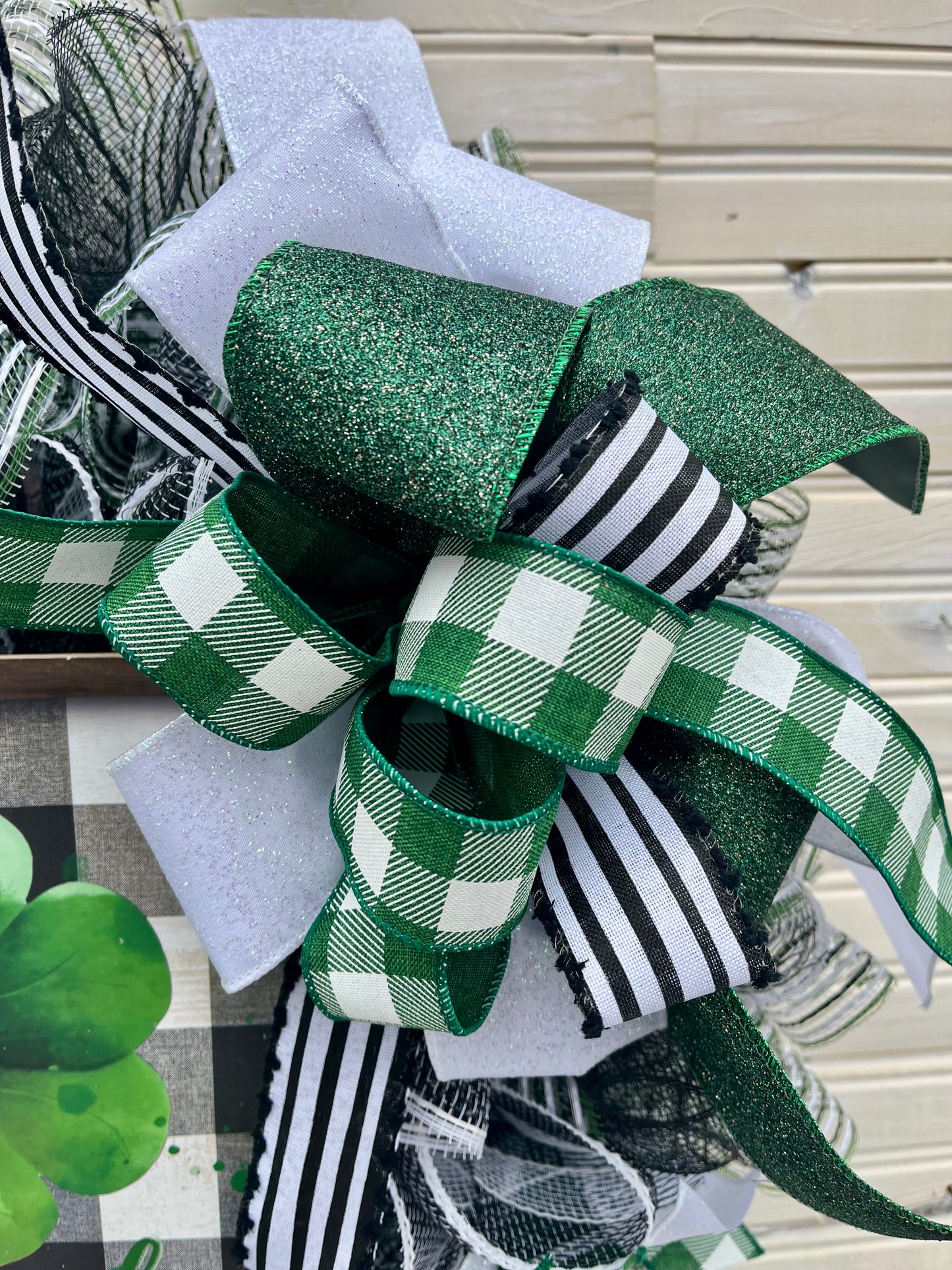 Lucky St. Patrick’s Day Wreath – Green & Buffalo Plaid Ribbon