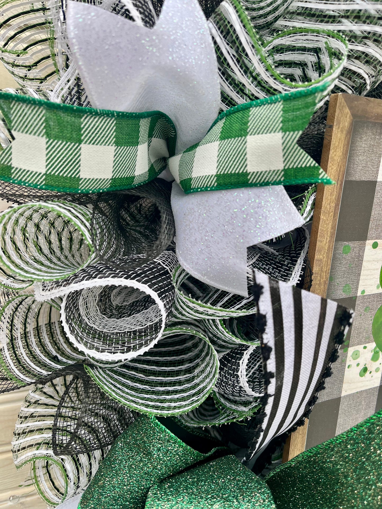 Lucky St. Patrick’s Day Wreath – Green & Buffalo Plaid Ribbon