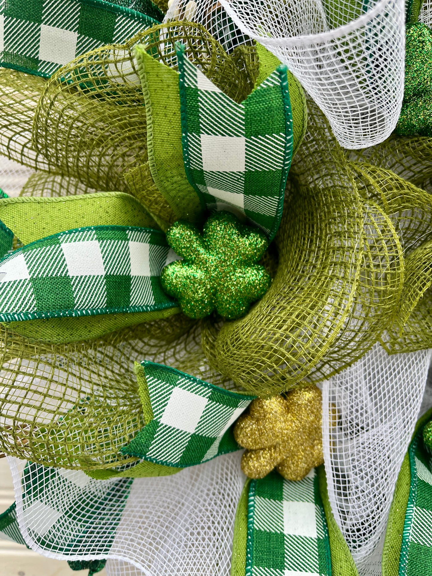 St. Patrick’s Day Wreath – Rustic Green & Gold Shamrock Decor