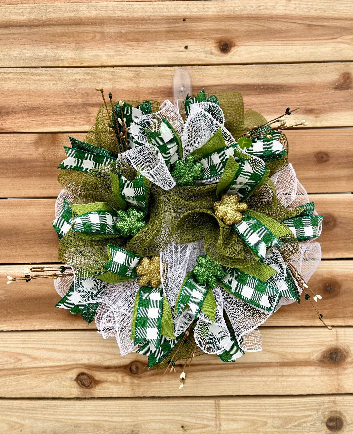 St. Patrick’s Day Wreath – Rustic Green & Gold Shamrock Decor