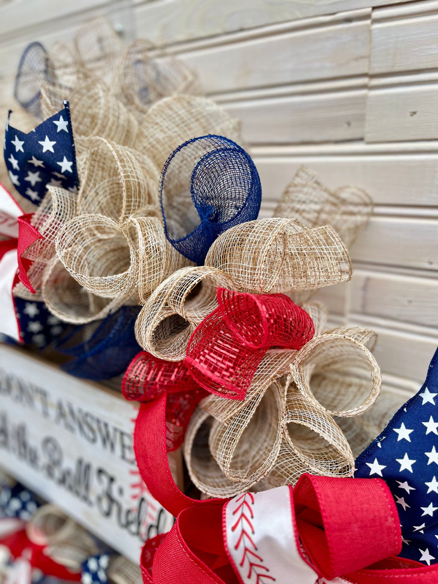 Baseball Family Wreath – Red, White & Blue Patriotic Décor