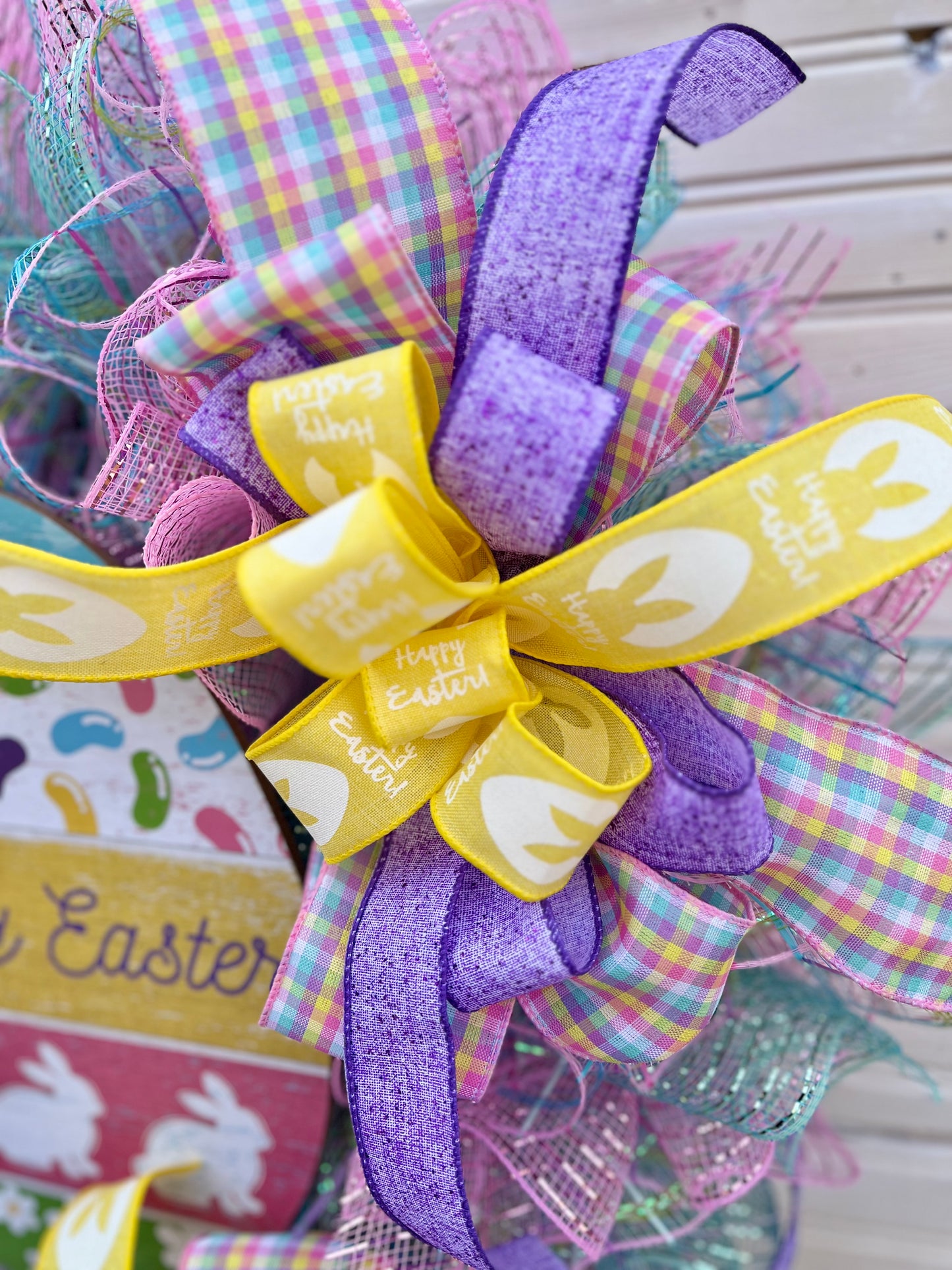 Happy Easter Wreath – Pastel Deco Mesh & Ribbon