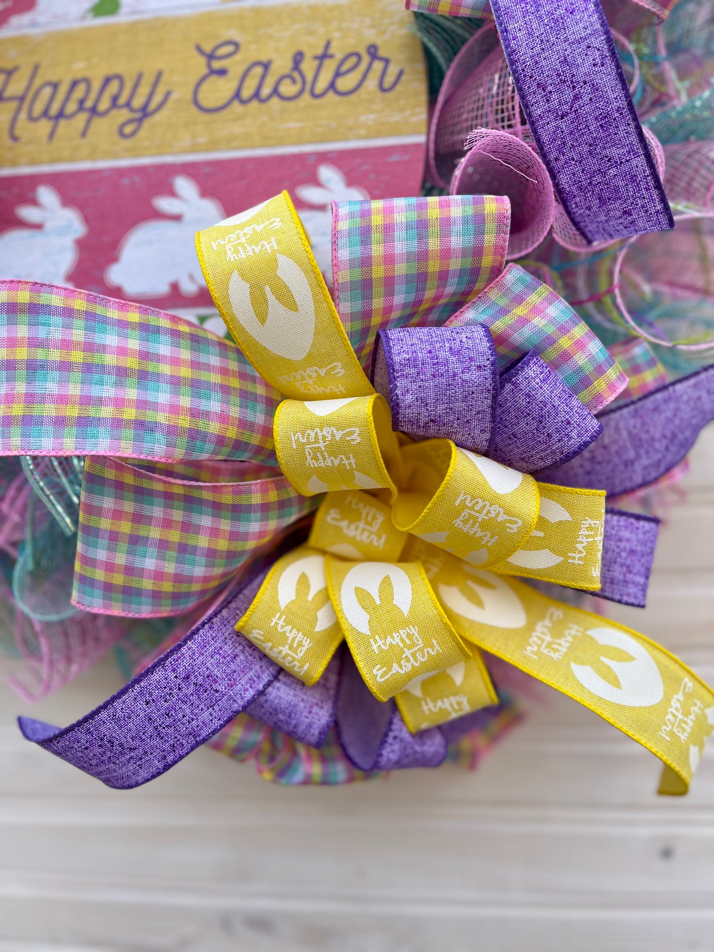 Happy Easter Wreath – Pastel Deco Mesh & Ribbon