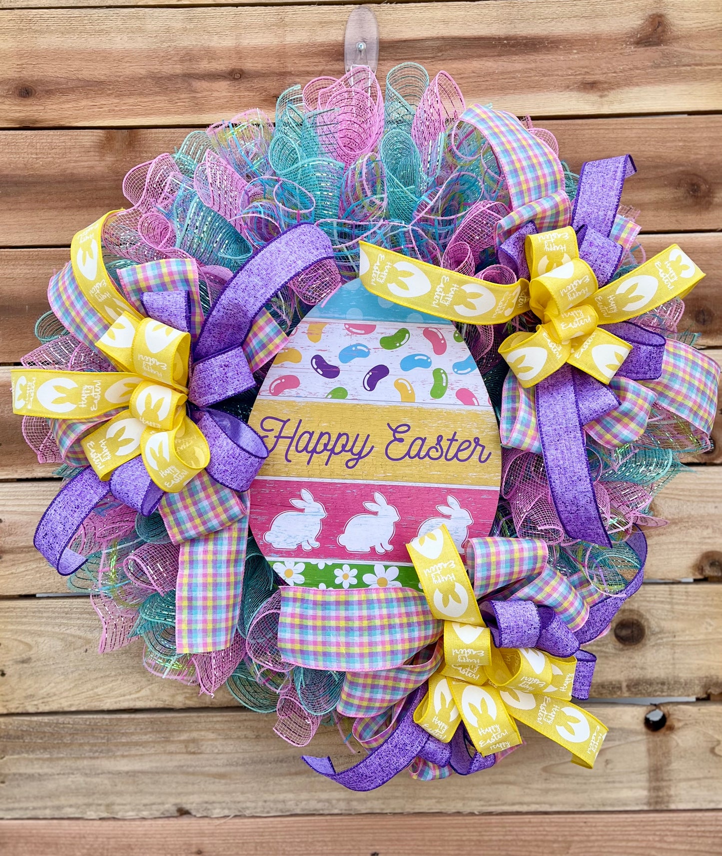 Happy Easter Wreath – Pastel Deco Mesh & Ribbon