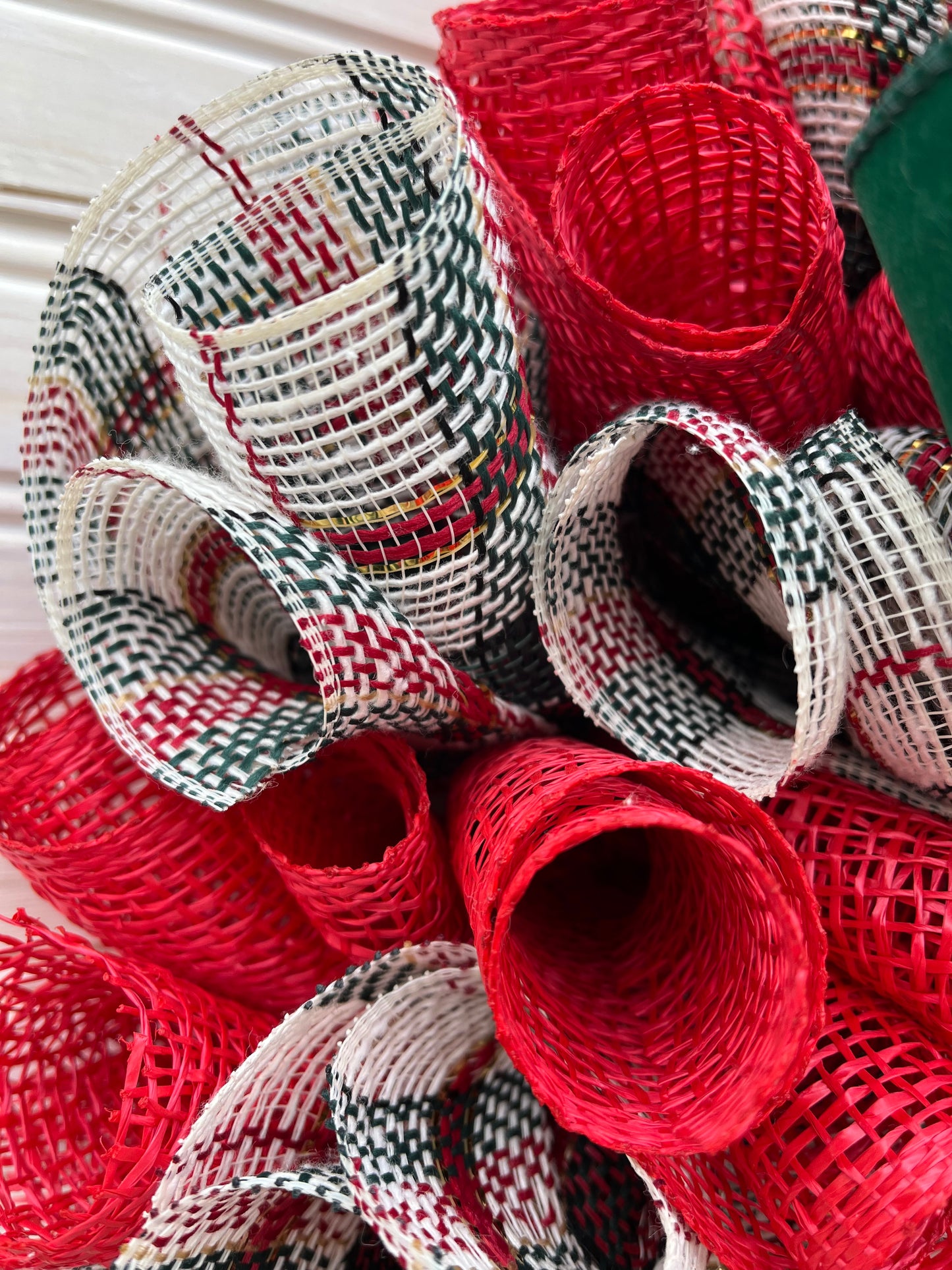 Christmas Deco Mesh Wreath with Green Velvet and Red Paw Print Bow