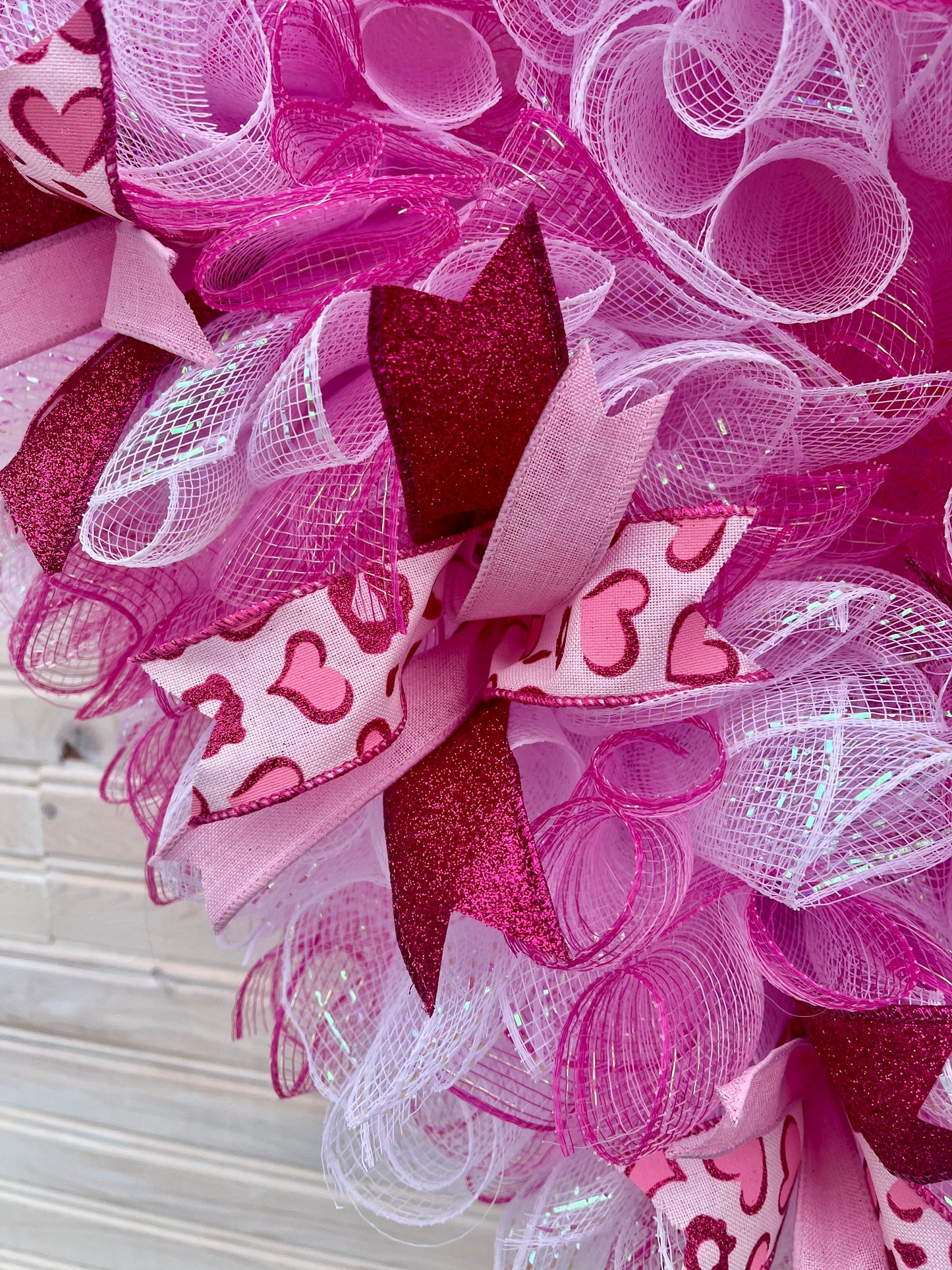 Heart-Shaped Wreath - Pink and Red Deco Mesh with Love-Themed Ribbons