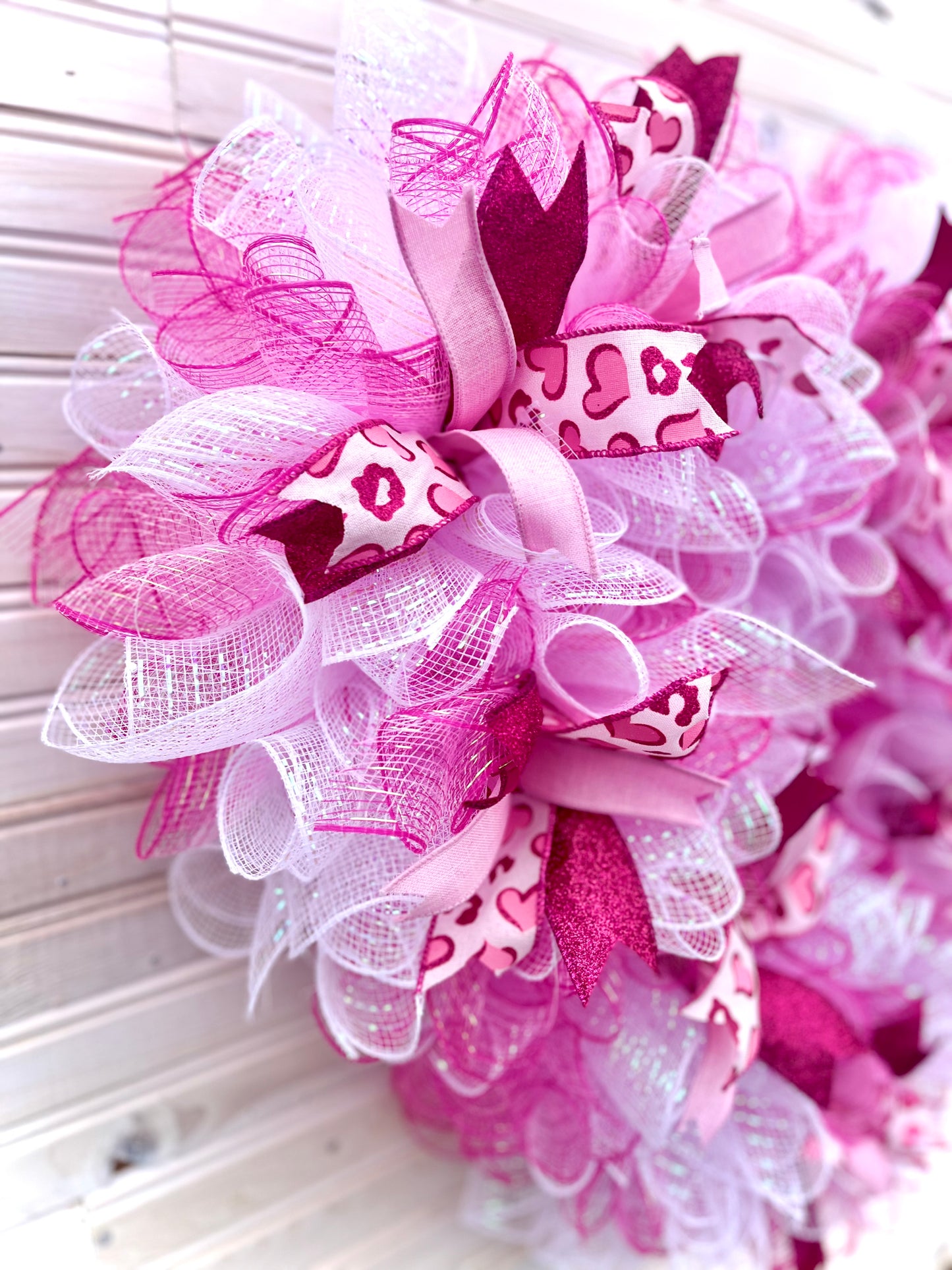 Heart-Shaped Wreath - Pink and Red Deco Mesh with Love-Themed Ribbons