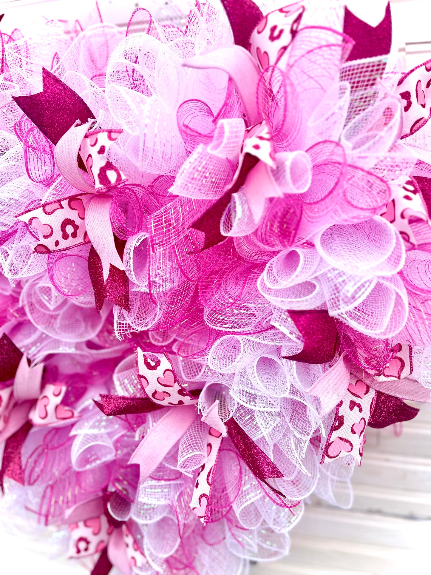 Heart-Shaped Wreath - Pink and Red Deco Mesh with Love-Themed Ribbons