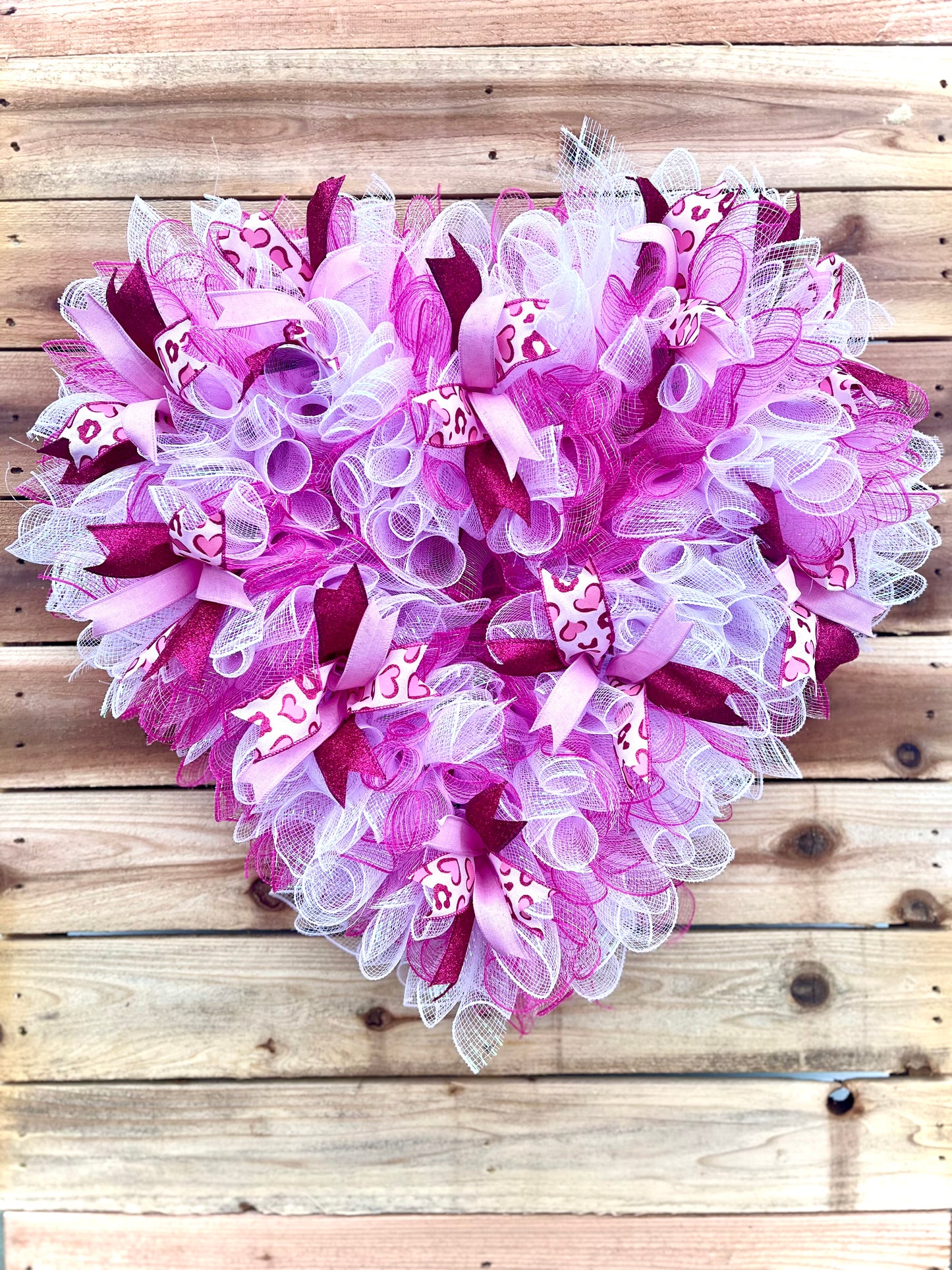 Heart-Shaped Wreath - Pink and Red Deco Mesh with Love-Themed Ribbons