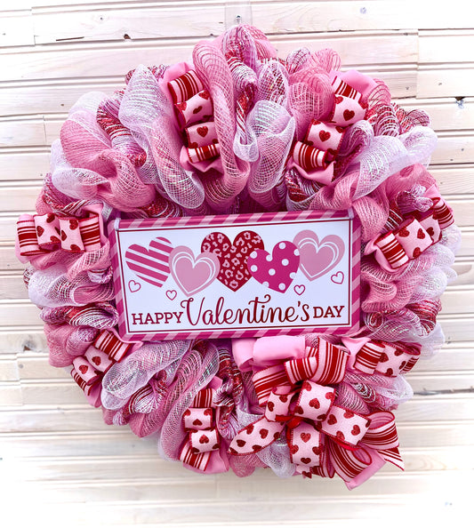 Valentine's Day Deco Mesh Wreath – Pink, Red, and White