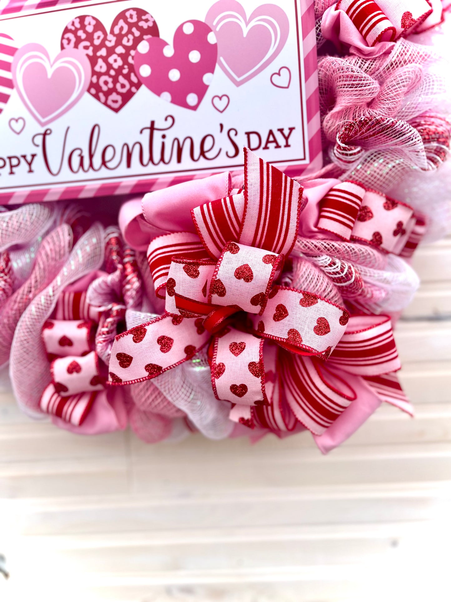 Valentine's Day Deco Mesh Wreath – Pink, Red, and White