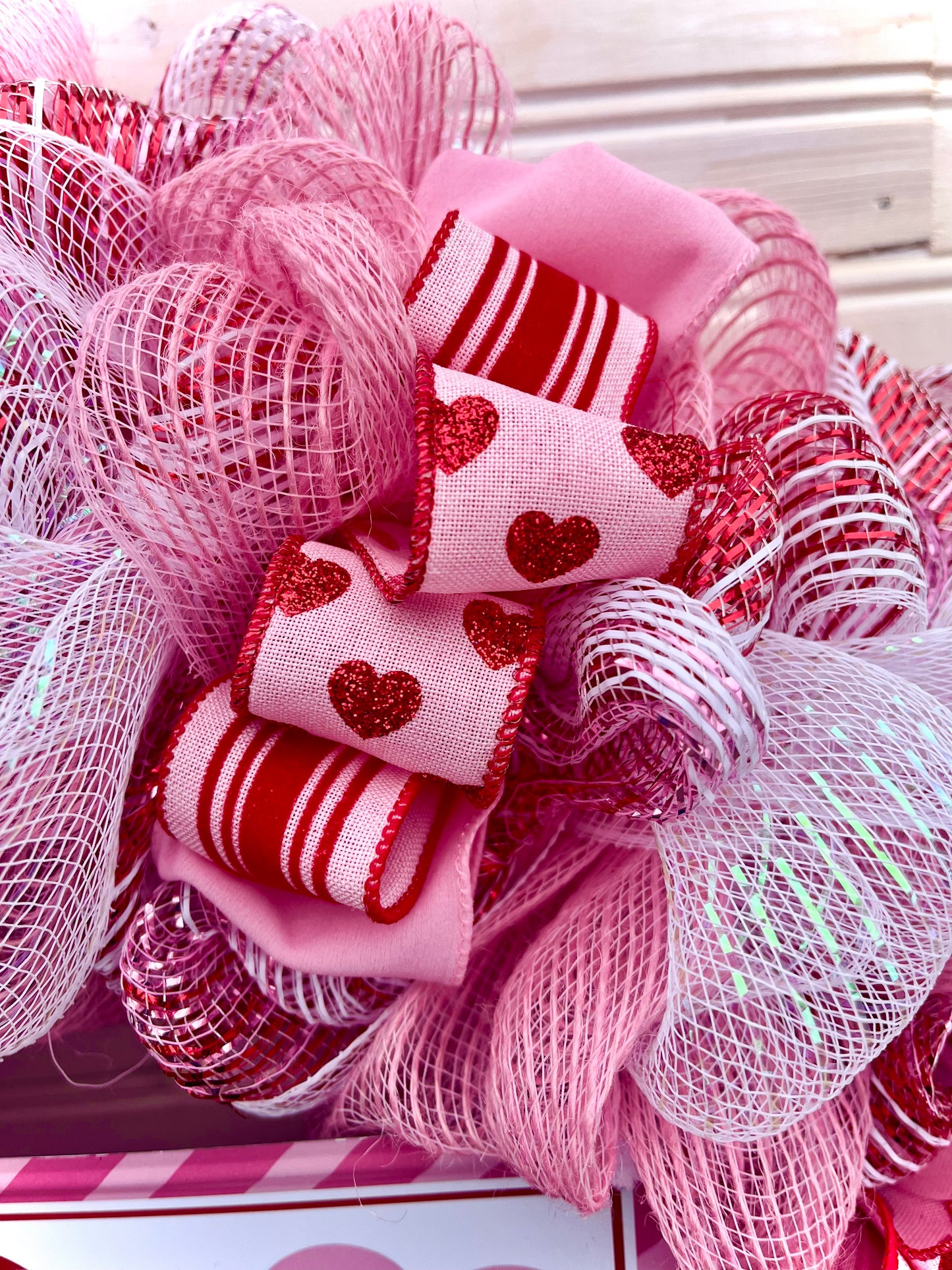 Valentine's Day Deco Mesh Wreath – Pink, Red, and White