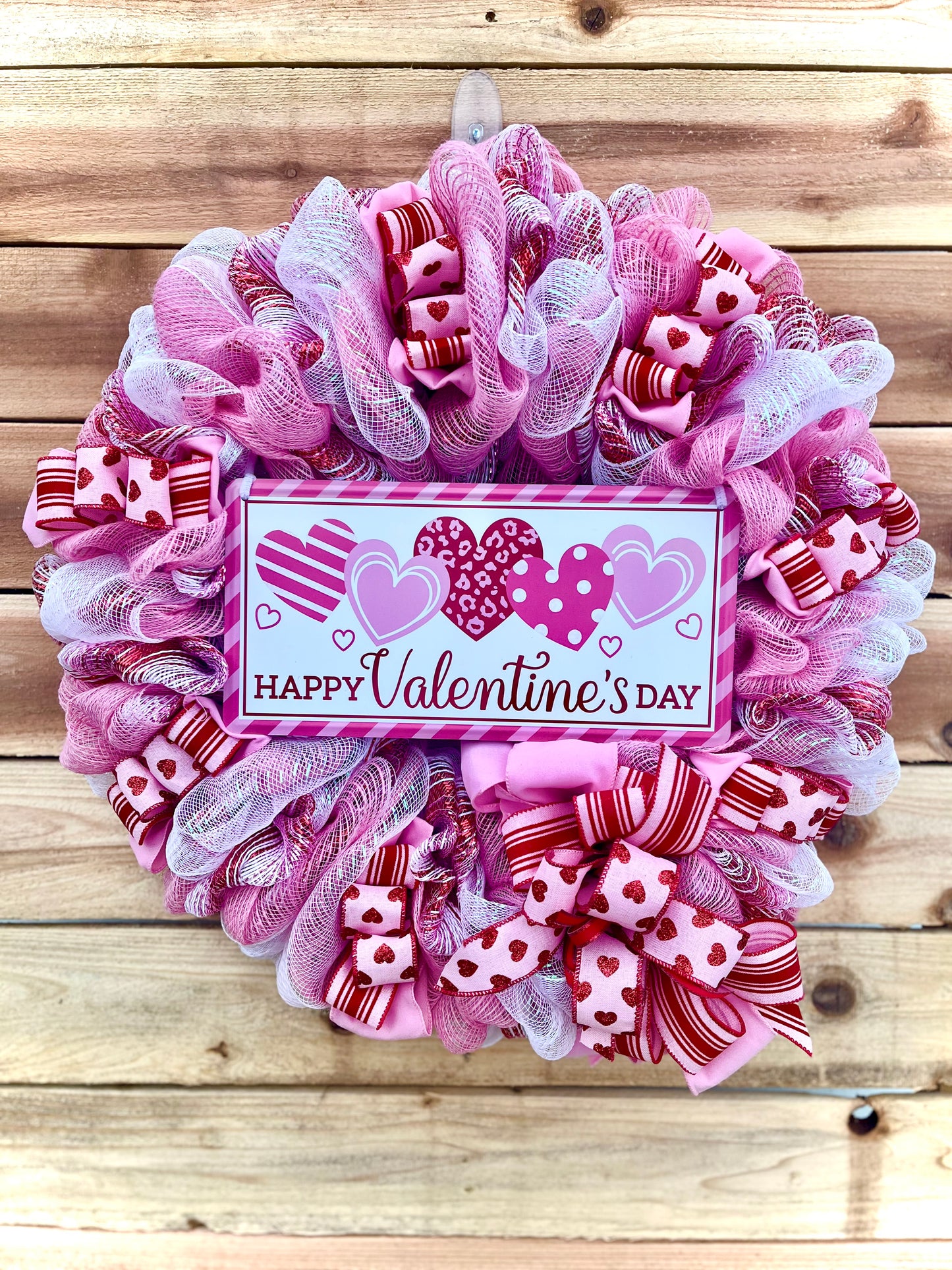 Valentine's Day Deco Mesh Wreath – Pink, Red, and White