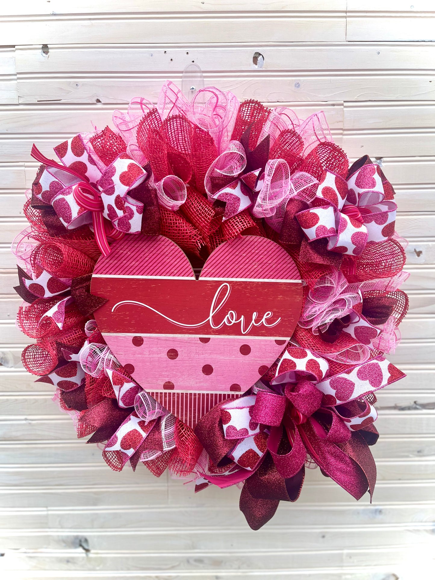 Valentine’s Day Heart Wreath – "Love" Ribbon and Mesh Decor