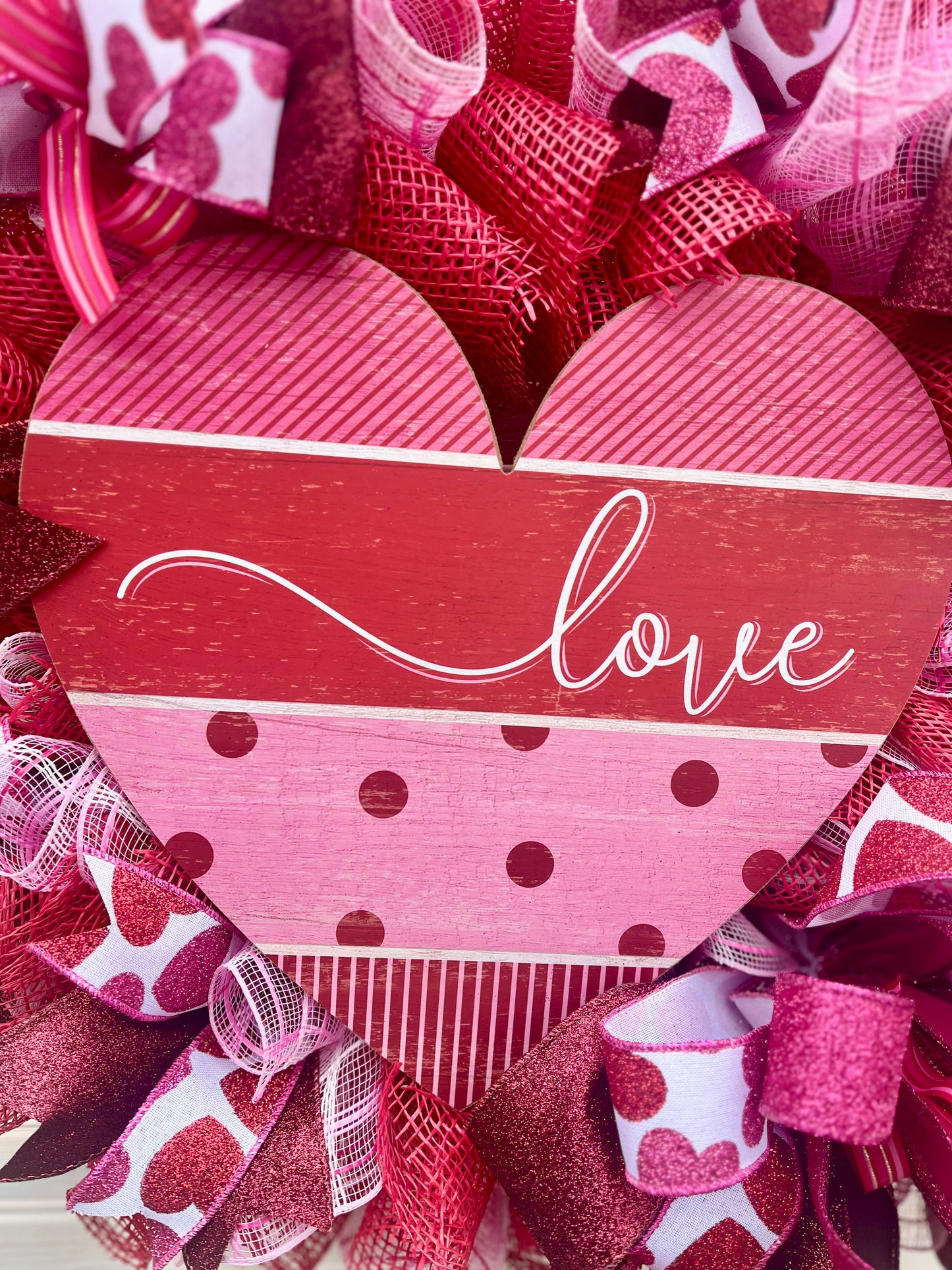 Valentine’s Day Heart Wreath – "Love" Ribbon and Mesh Decor