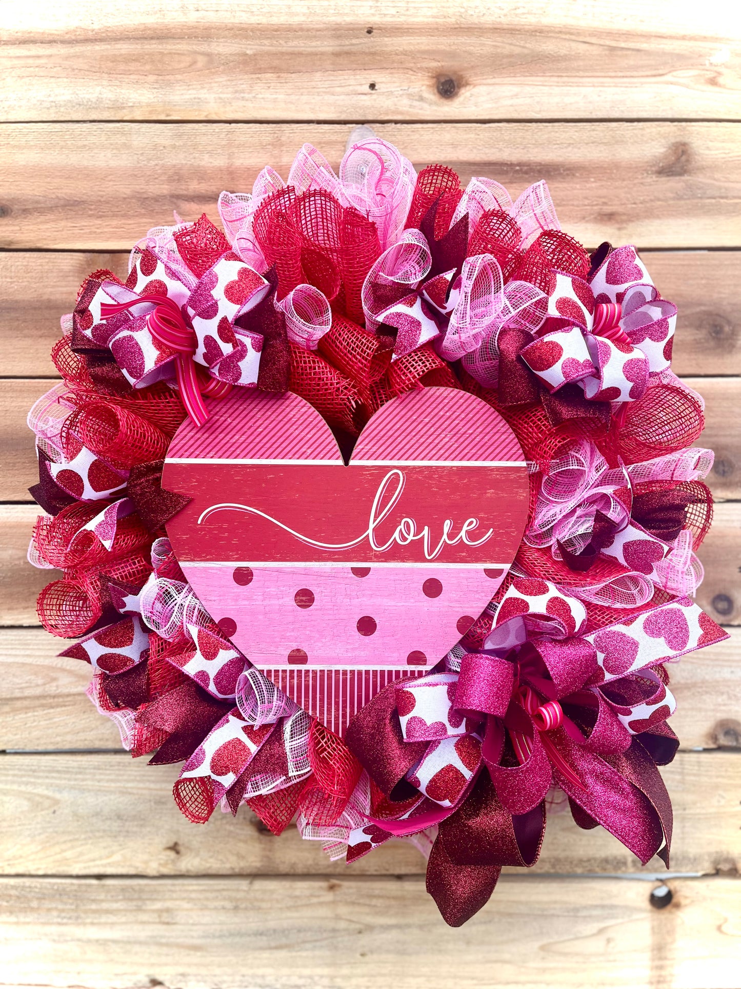 Valentine’s Day Heart Wreath – "Love" Ribbon and Mesh Decor