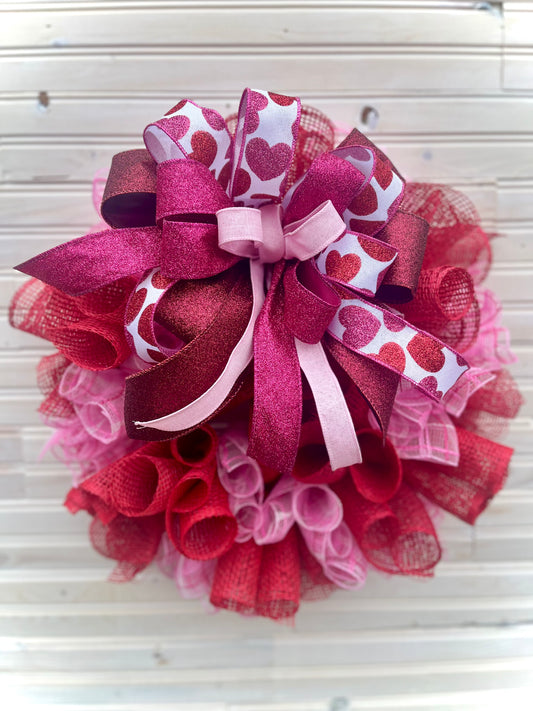 Valentine’s Day Deco Mesh Wreath with Glitter Bow