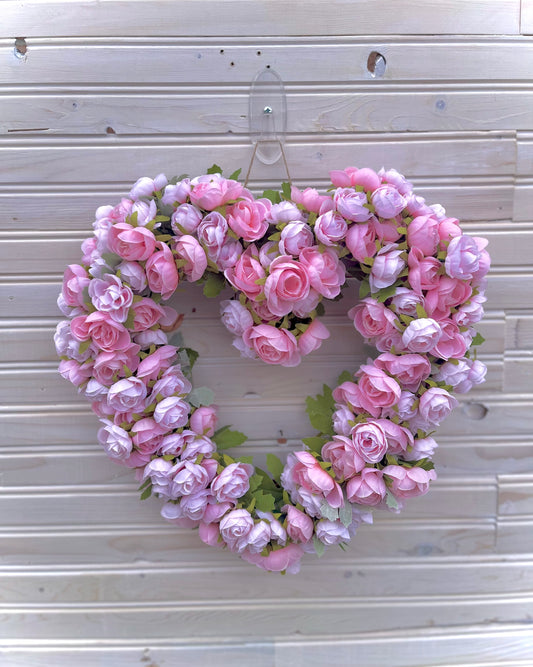 Pink Ranunculus Heart Wreath