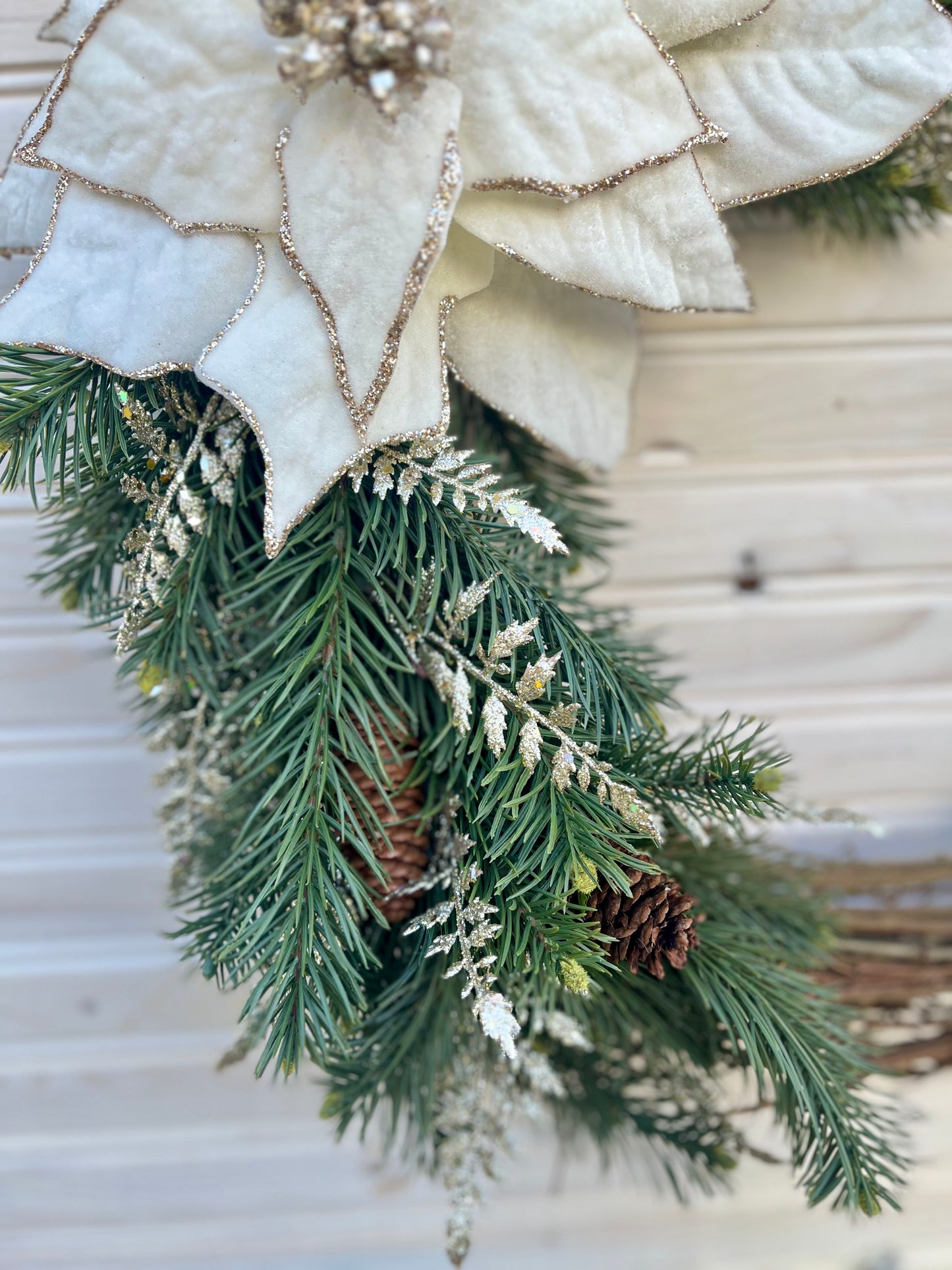 Elegant Winter White Poinsettia Grapevine Wreath