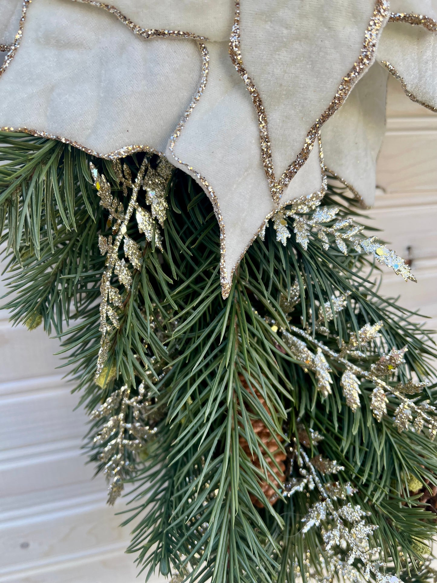 Elegant Winter White Poinsettia Grapevine Wreath