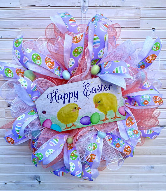 Easter Chick Mesh Wreath