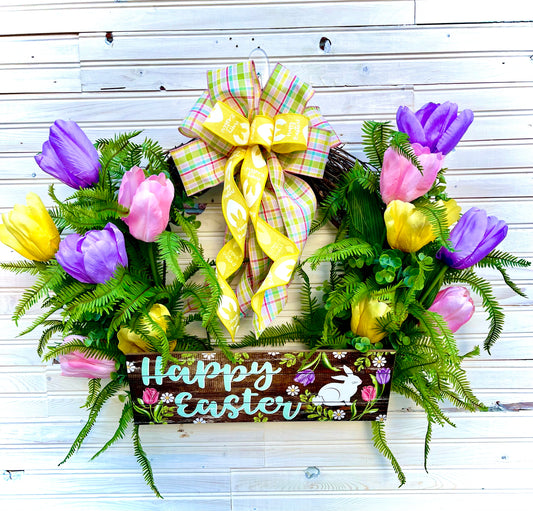 Happy Easter Tulip Wreath