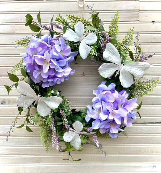 Lavender Hydrangea Butterfly Wreath – Elegant Spring & Summer Door Decor