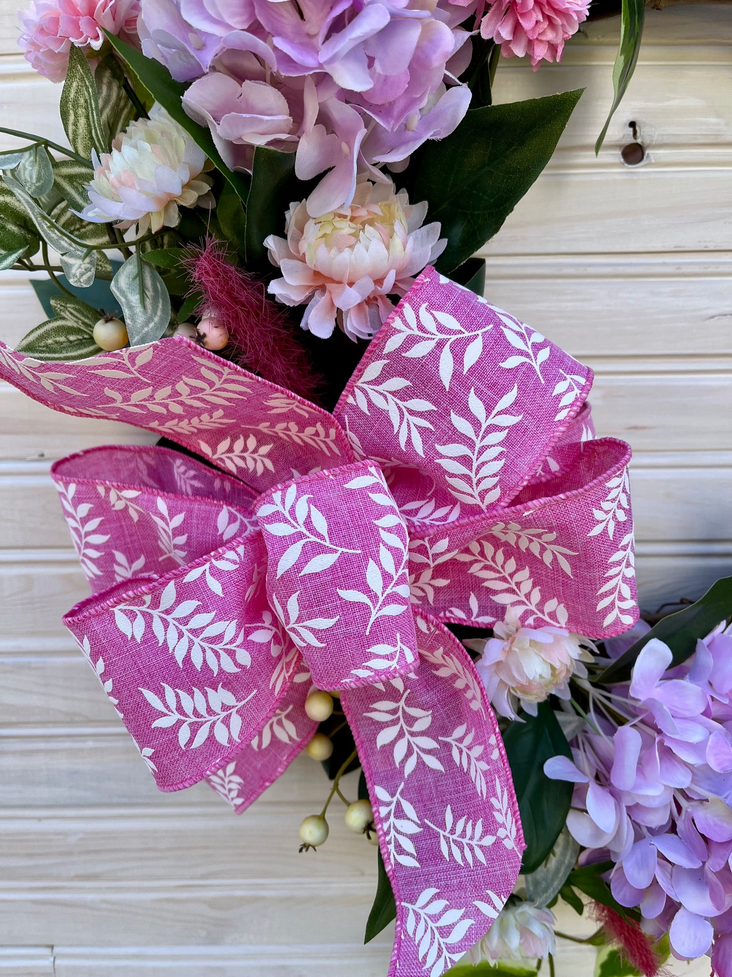 Spring Floral Wreath – Pink & Yellow Hydrangea and Chrysanthemum Wreath (2 Color Options)