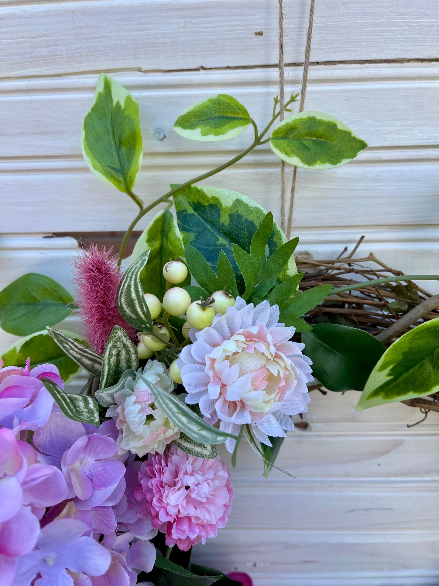Spring Floral Wreath – Pink & Yellow Hydrangea and Chrysanthemum Wreath (2 Color Options)