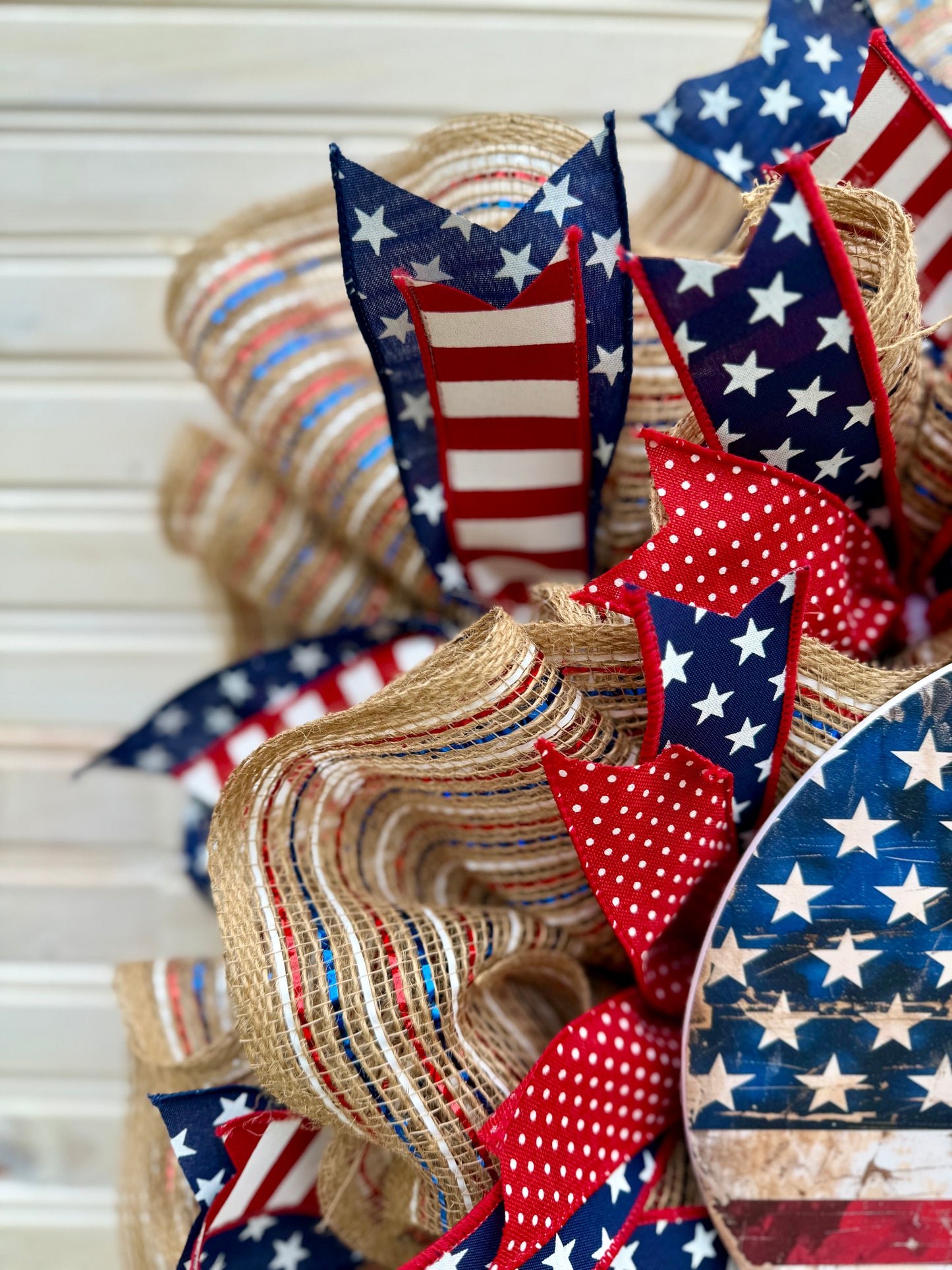 Handmade Patriotic Wreath – 22" Rustic Americana Door Decor with American Flag Sign – 4th of July, Memorial Day, Veterans Day, Front Door Wreath