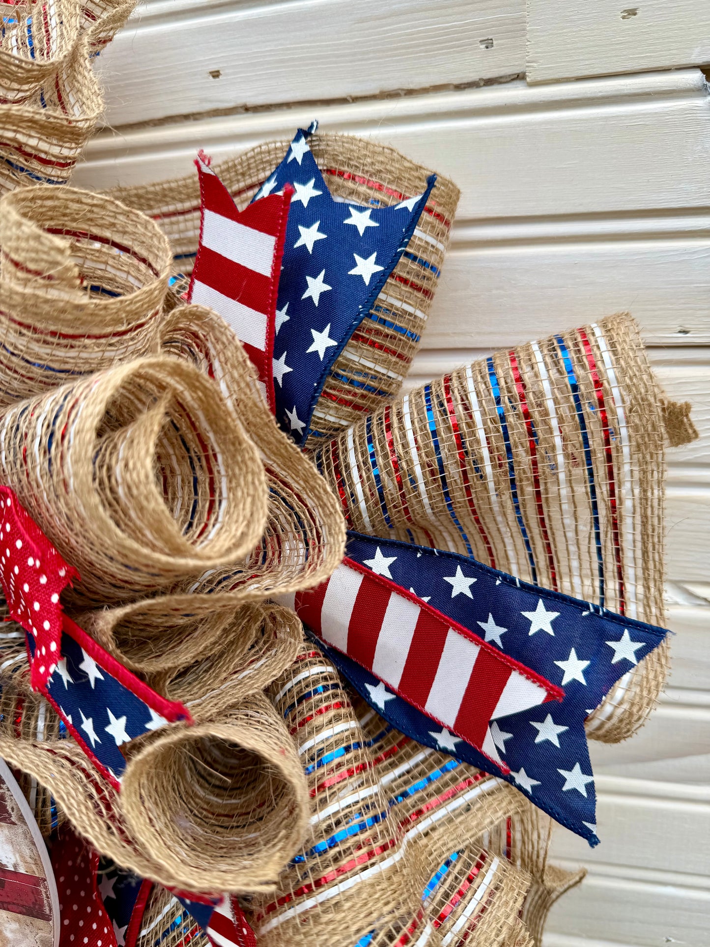 Handmade Patriotic Wreath – 22" Rustic Americana Door Decor with American Flag Sign – 4th of July, Memorial Day, Veterans Day, Front Door Wreath