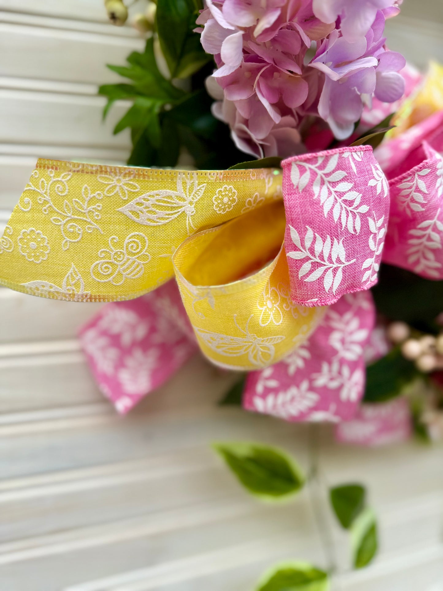Spring Floral Wreath – Pink & Yellow Hydrangea and Chrysanthemum Wreath (2 Color Options)