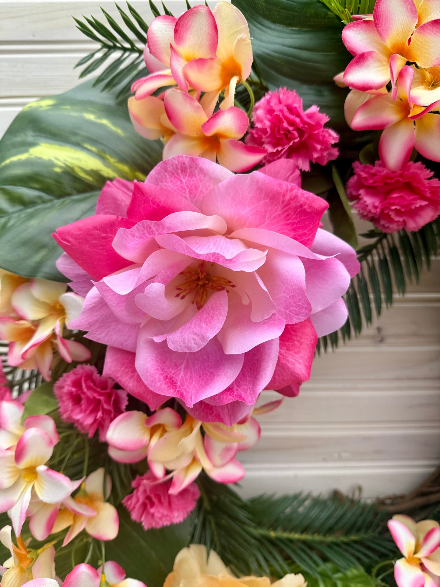 🌺 Tropical Paradise Wreath with Peonies, Tea Roses & Plumeria